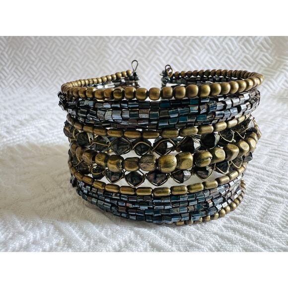 Vintage Beaded Cuff Bracelet Lot – Y2K Memory Wire Boho Jewelry – Set of 3 - Picture 12 of 13